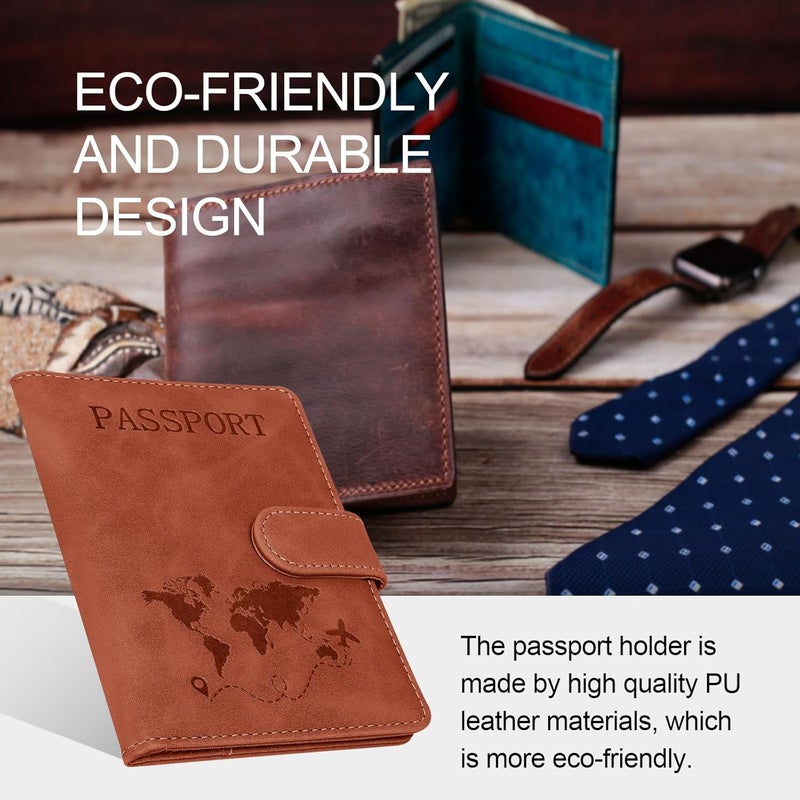 Sovirose Passport Holders, RFID Blocking Credit Card Holder, PU Leather Passport Holders for Travel with Magnetic Buckle, Travel Must Haves Cruise Ship Essentials for Men, Women (Brown) - Image 5